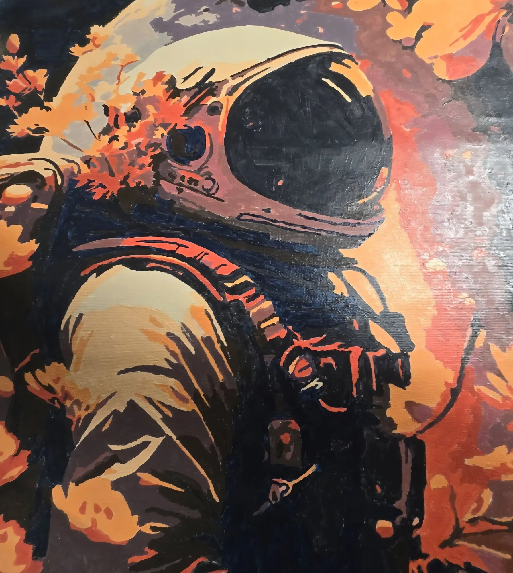 Painting of an astronaut with blossoms